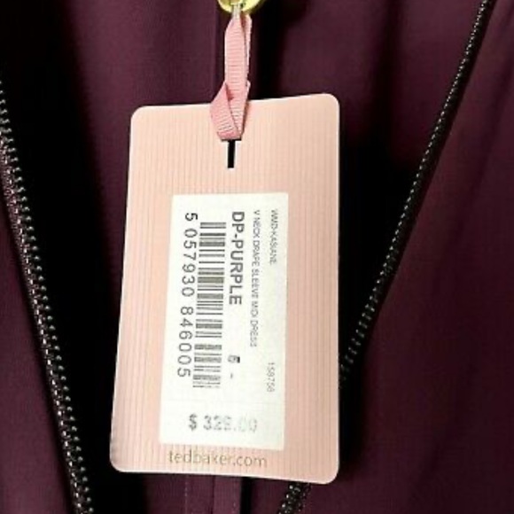 NWT Ted baker V-neck drape sleeve midi dress purple. Size small, new with tags! - Picture 3 of 7